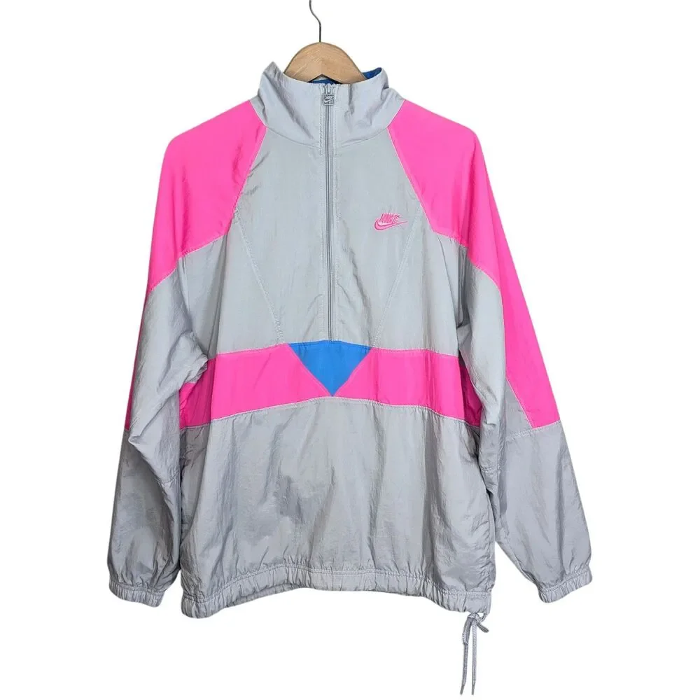 Nike Vaporwave Windbreaker Jacket Mens Medium Zip Gray Pink AJ2299-012 Packable